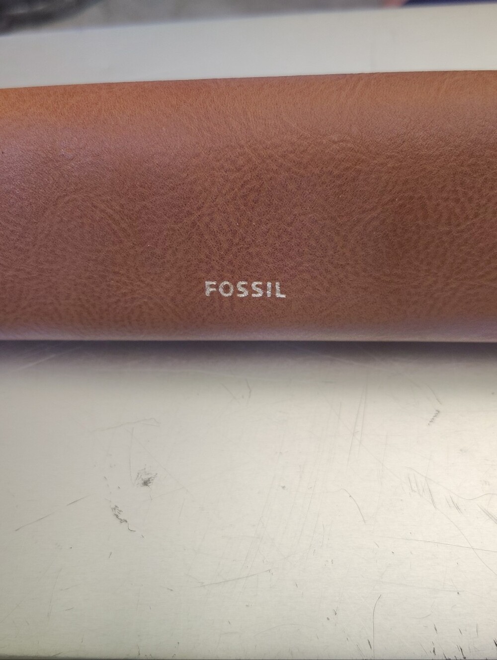 Fossil Glasses Case Brown Faux Leather